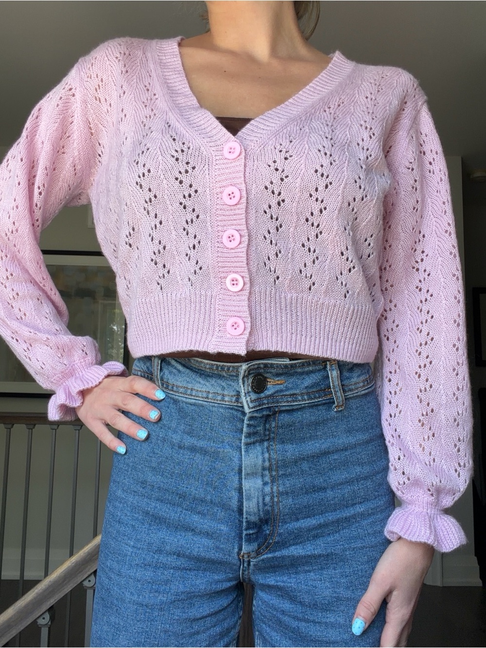 Princess Polly Lilac Crochet Crop Cardigan